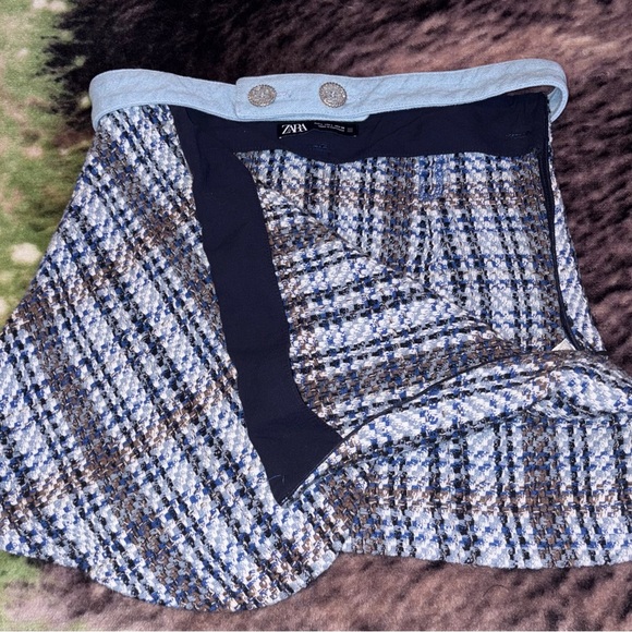 Zara Blue and Brown Tweed Mini Skirt - Picture 2 of 7